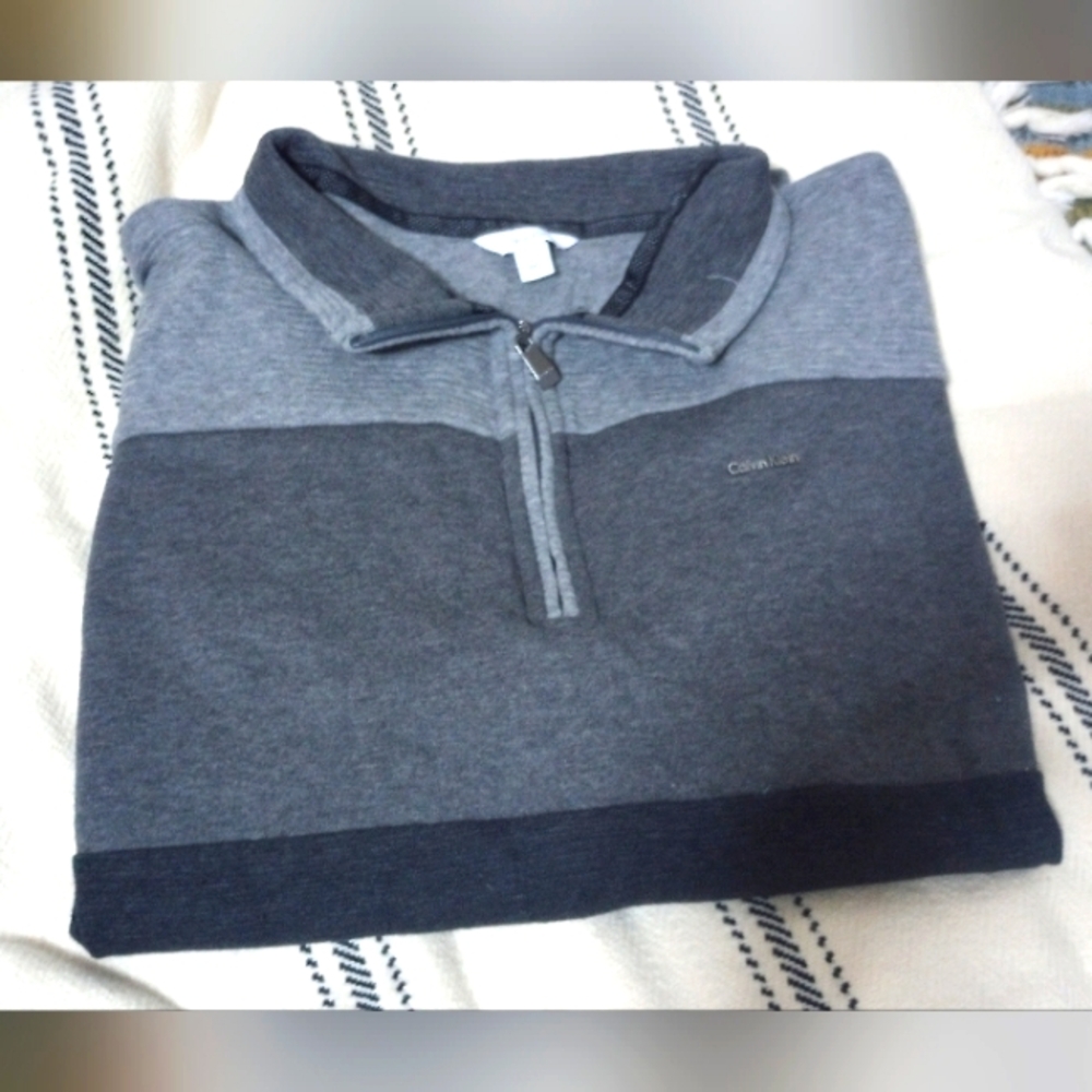 Calvin Klein Gray Quarter Zip Sweater Casual Style - 100% Cotton